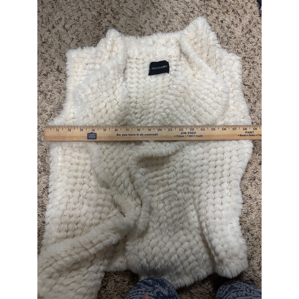 Dolce Cabo Cream Furry Knitted Open Front Vest Women's S/M - Picture 8 of 10